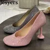 Klänningskor Spring Autumn Bling Crystal Pumps Women Round Toe Grunt Mouth High Heel Rhinestone Single Ladies Sexy Party