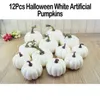 12st Halloween Artificial White Pumpkins skörd Fall Thanksgiving Decoration for Trade Fair School Shopping Mall1324f