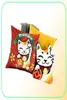 Chinese New Year Lucky Cat Dollar Cat Throw Pillow Case Cover Velvet Money Cushion Cover 45X45cm Home Decoration Zip Open 2104015638147