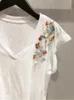 Women's T-skjortor Kvinnor färgade paljetter Vit T-shirt Kort ärm All-Match Ladies V-ringning Slim Fit Tee Summer 2024