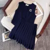 Women Set Designer Skirt Set Fashion Letter Embroidery Sleeveless Shirt Suit Luxury Solid Color High Waist Pleated Skirts Two-piece