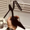 Dress Shoes Baeromad Fashion Runway Summer Black Elegant Thin High Heeled Women's Sexy Pointed Toe Shallow Mouth Ankle Strap