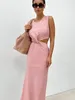 Casual Dresses Tossy Elegant Patchwork Fashion Maxi Dress For Women Twist Summer Slim High midje ihåligt ut parti ser kvinnlig lång