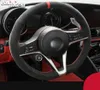 Handgenähte schwarze Alcantara-Lenkradabdeckung für Alfa Giulia 2017 Stelvio 20179135934