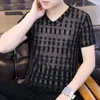 Ice Hollow Silk Short Sleeved for Men's New Mesh Breathable Personalized Summer Fashion Perspective T-shirt