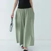 Kvinnor Pants Women Summer High midja Bomull Linne Bred ben Palazzo Casual Loose Long Harajuku byxor med Pocket Beach