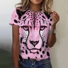 Kvinnors T-skjortor Summer Pink 3D Leopard Tryckt O-Neck Fashion Streetwear Casual Short Sleeve Top Tees Overdimensionerade kvinnliga kläder