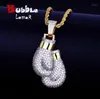 Zincirler bling boks eldiven kolye kolye cazibesi ip zinciri altın rengi buzlu kübik zirkon Men039s hip hop mücevher13555200