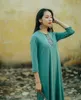 Casual Dresses Top Vintage Brodery Bambu Fiber Loose Fashion O-Neck Pullover Green Long Dress