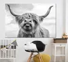 Svartvit Highland Cow Cattle Canvas Art Nordiska målningar Affisch och tryck Skandinavisk väggbild för vardagsrum2027104