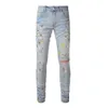 Jeans de designer jeans Purple Jeans High Street Hole Star Patch Men's Womens Star Bordado Painel de calças de calça de calças de ajuste manchado 28-40 jeans rasgados