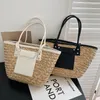 Axelväskor 2024 Summer Woven Bag Women Vintage Casaul Shopping Tote Top Handväskor Designer Beach Straw Handbag Ins