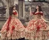 Vestidos góticos de ouro vermelho vintage vestidos de quinceanera 2021 fora do ombro vestido de espartilho vitoriano de espartilho vitoriano vestidos noturnos mais S1482862