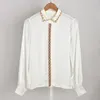 Women's Blouses White Shirts Embroidery Trim Prairie Chic Turn Down Collar Covered Buttons Shirt Spring French Long Sleeve Chemise