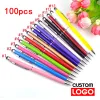 Pens 100 pens of Each Pack Mini Metal 2in1 Stylus Universal Ballpoint Pen Text Engraving Custom Logo Office School Advertising Pen