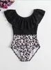 One-Pieces Leopard Imprimer un morceau de maillot de bain pour bébés filles à manches courtes à manches courtes mignonnes mignonnes de natation