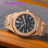 Ostatni AP nadgarstek Royal Oak Series 15400OR.OO.1220OR.01 Rose Gold Black Plate Mens Fashion Casual Watch