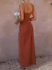 Casual jurken dames s sexy v-neck halter maxi jurk y2k backless high spleit bodycon lang voor zomers feest avondcocktail