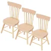 3 PCS Sillas de heces silla de casa de muñecas para juguetes mini sillas de madera decoraciones de muebles pequeños figuras en miniatura