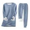 Women's Sleepwear Women Pajama Set Cozy Fleece Lined With Drawstring Waist Long Sleeve Pullover For Autumn Winter Loungewear Home