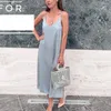 Sukienki robocze Gentillove swobodna satyna seksowna kamisole elastyczna żeńska domowa domowa plaża Sundress Summer Woman Tank sukienka elegancka v szyja długa