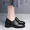 Klänningskor Spring British Style Women's Preppy Square Toe Career Lace-up Casual Female Luxury Retro Thick Heels Brand