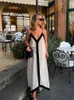 Casual Dresses Women Elegant Suspender Maxi Dress Sexig Summer Sling Beach Female Backless V-ringkontrast Färgsemester länge