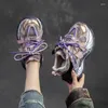 Casual schoenen krasovki 6 cm wig bling chunky sneakers dames lenteboot herfstvulcanisatie platform steentjes synthetisch echt leer