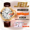WGBB0030 A2824 Automatisk män Titta på JBLF 42mm inslaget 18K Rose Gold Case Silver Roman Dial Brown Croc Rand
