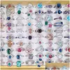 Pierścień Solitaire 50pcs/pudełko luksusowy mosiądz dla kobiet Anillos Mujer mody biżuteria geometryczna kwadratowa okrągłe pierścienie Zestaw 230612 DROP DHC7Y