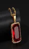 Gold plattierter Herren Hip Hop Schmuck Blingbling Ruby Pendan Halskette Europäische und amerikanische Kristall -Hiphop -Kette Halsketten8227122