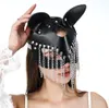 Uyee Sexy Cosplay Bunny skórzana maska ​​Halloween Maski Kota Ucha Kobiet Dziewczyna Czarna skóra maskarada karnawałowa maska ​​cosplay3879689