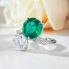 Cluster ringen S925 Silver Ring 10mm Imitatie Emerald Round Diamond Instagram Style