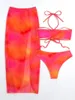 Women's Swimwear Vintage Orange Tie Dye Bikini Set Women Halter Bandage Cross Push Up Skirt 3 Piece Swimsuit Bathing Suit Cover 2024