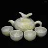 Teaware sets naturliga Jade Teaset Health Gongfu 1 TEAPOT 4 TEACUP Guine Lantian Jades Stone Hand Carved Tea Ceremony Teasets