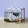 Desktop Mini Fish Tank USB LED Fish Box Aquarium Blocks staplade för hemmakontorets skrivbordsdekor