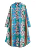 Повседневные платья xitao контрастное цветовое печатное платье рубашки асимметричные геометрические узоры мода мода Женщины с длинным рукавом HQQ2063