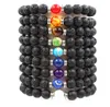 Vulkanisk sten unisex chakra energi armband naturliga svarta lava stenarmband 8mm färgglada strängar pärla armband smycken gåva j9555566