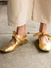 Повседневная обувь Chmury Black Ballet Flats для женщин 2024 Тенденция роскошной квадратной ноги с луком золото Мэри Джейнс Балерина каблука Большого размера 42