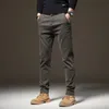 Autumn Mens Slim Straight Casual Pants Elastic midja Fashion Korean Cargo Pants Brand Trousers Black Coffee Grey 240329