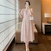 Vestidos de maternidad Vestido de lentejuelas de maternidad coreana para mujeres embarazadas Vestidos de embarazo de Vestidos Pink Vestidos de manga de burbujas 240412