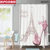 Cortinas de chuveiro saltos altos rosa Eiffel Tower Art Curtain Bathroom Fashion Paris Non Slip Carpet tampa da tampa do banheiro