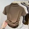 半分の襟、肩の長さ、綿、タイトフィットの袖のボトムTシャツのための夏の新しい純粋なスリムフィットショートスパイシーガールトップ