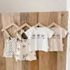 شورتات الأطفال أزياء الأزياء زرة فتاة لطيف كرتون دب أكمام قصيرة Tees Toddler بسيطة Tshirt الصلبة القطن شورت القطن