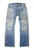 Calça masculina angustiada nicho de nicho de nicho desgaste de faca lavada jeans retrô esfarrapado