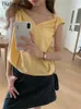 Tanks pour femmes Été sans manches gilets gilettes Tops Femmes de style coréen Fashion Backless Dames Cropped Blouses Femme plissée lâche décontractée