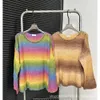 Frauenpullover Frühherbst Nischendesign Trendy Brand Halo gefärbt Regenbogen Mohair Hand genähte Diamant Strickpullover