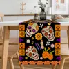 Sugar Skull Halloween Dekorativ linnebordslöpare, Halloween Orange Kitchen Table Decor, Perfect Home Party Accessories