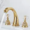 Waschbecken Wasserhähne Goldener Kupfer dreiloch Wasserhahn und kaltes Waschbecken Europäischer Stil dreiteiliger Kabinett