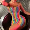 Seksowne kobiety Fishnet ukryć Rainbow Hollow Out Bodycon Dress bez bikini wakacyjna odzież plażowa damskie stroje kąpielowe CT001